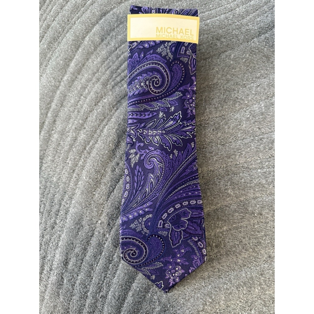✨ NEW ✨ Michael Kors Men's Neck Tie Paisley Purple Silk MSRP $65